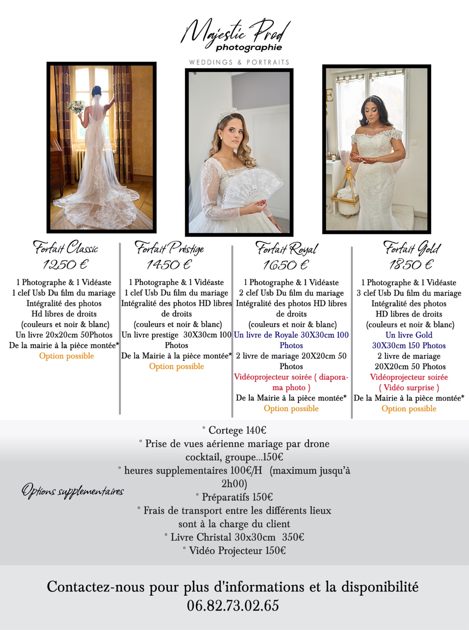 Plaquette des forfaits mariage Majestic Prod